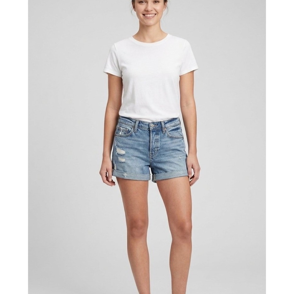 Old‎ Navy High-Rise OG Straight Distressed Denim Jean Shorts Light Wash Cuffed 6